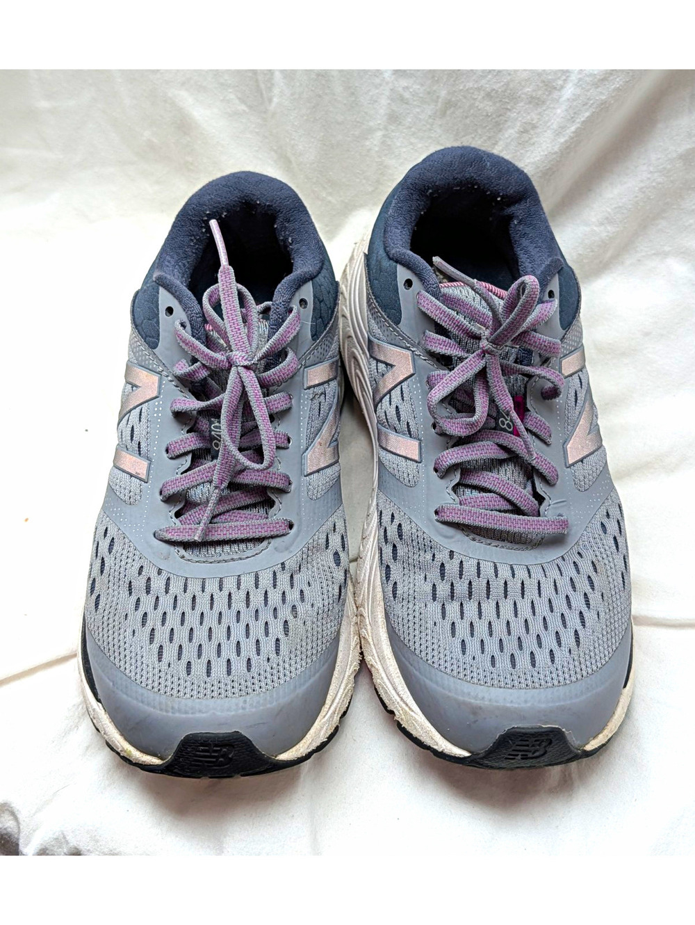 New Balance Run Jogging Sneakers Low Top Lace-Up Mesh Gray Purple Navy size 8.5